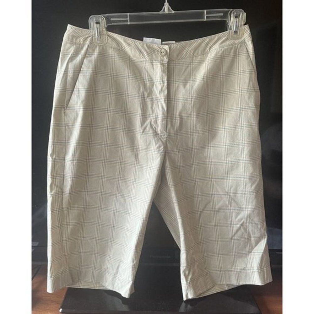 EP Pro Golf Shorts Womens 6 Plaid Bermuda Beige Coral Green Pockets